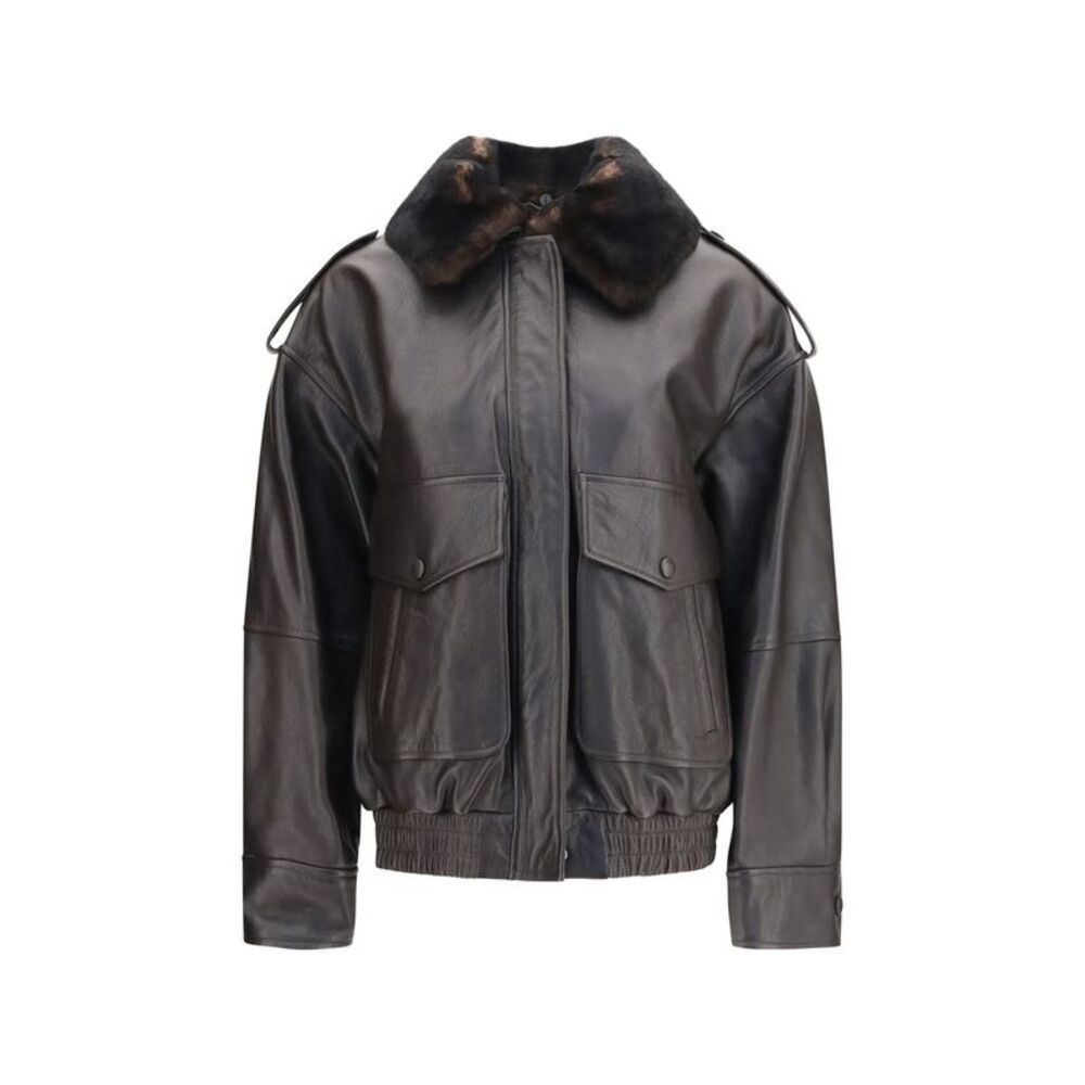 Loulou De Saison Brown Calf Leather Bos Taurus Women's Bomber